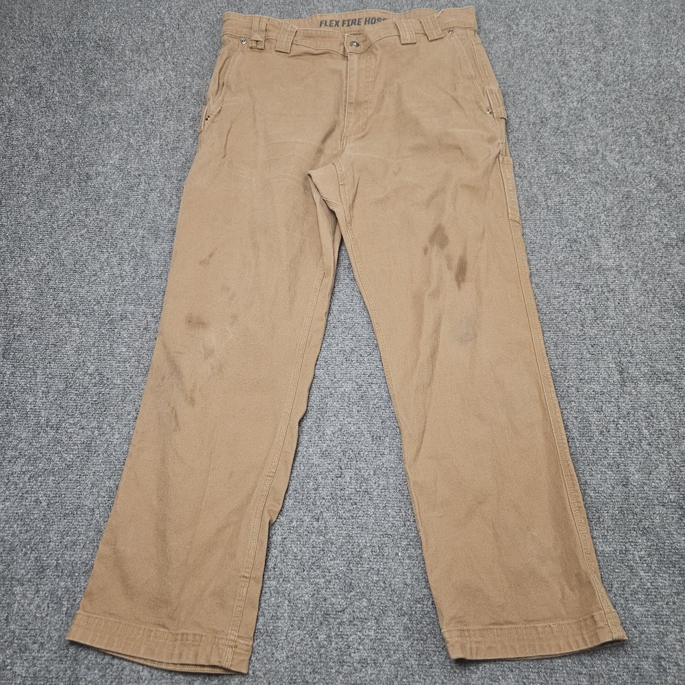 Duluth Trading Co Flex Fire Hose Pants Mens 36x30 Tan Work Canvas Utility Cargo